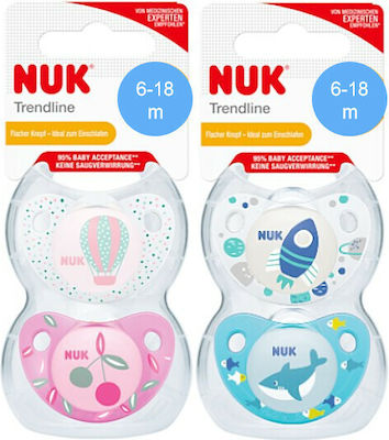 Nuk Orthodontic Pacifiers Silicone Trendline Adore Spaceship / Shark Blue with Case for 6-18 months 2pcs