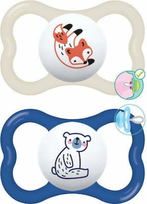 Mam Orthodontic Pacifiers Silicone Fox - Little Bear Grey - Blue with Case for 6-16 months 2pcs