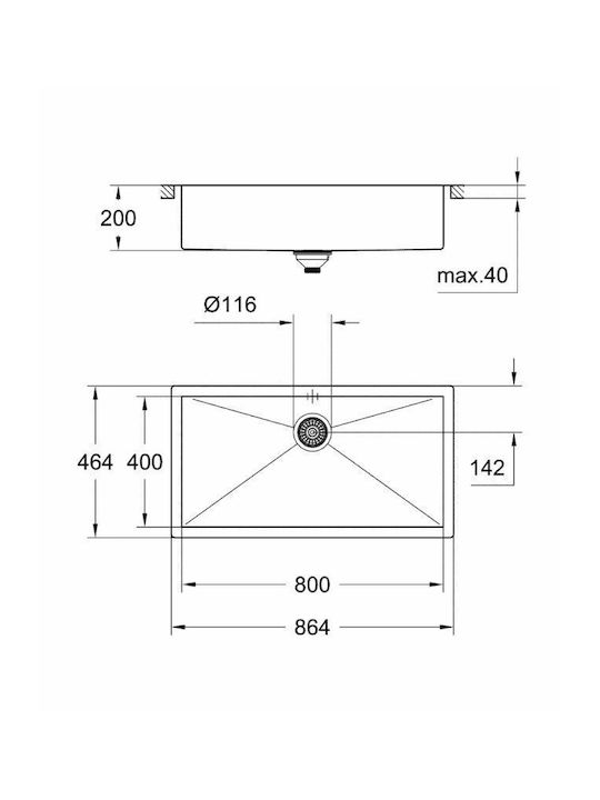 Grohe K 700 Ένθετος Νεροχύτης Inox Σατινέ Μ86xΠ46cm Ασημί