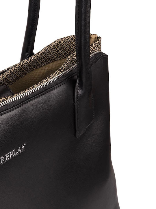 Δερμάτινη Γυναικεία Τσάντα Shopper Μαύρη