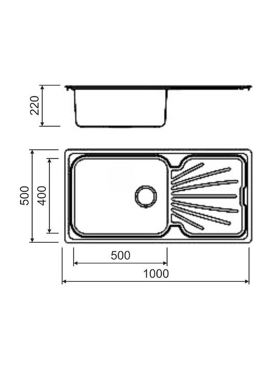 Macart Vasul Chiuvetă Dreapta Inox Satinat L100xW50cm Argintiu
