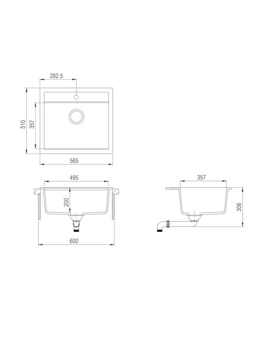 Quadro SQQ100 Drop-In Küchenspüle aus Synthetischem Granit M56xB51cm Weiß