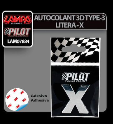 Lampa Litere Autocolante Auto "X" 2.8cm în Culoarea Argint 1buc