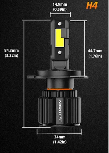 Nighteye Λάμπες Αυτοκινήτου H4 LED 6500K Ψυχρό Λευκό 12-24V / 12V / 24V 72W 2τμχ