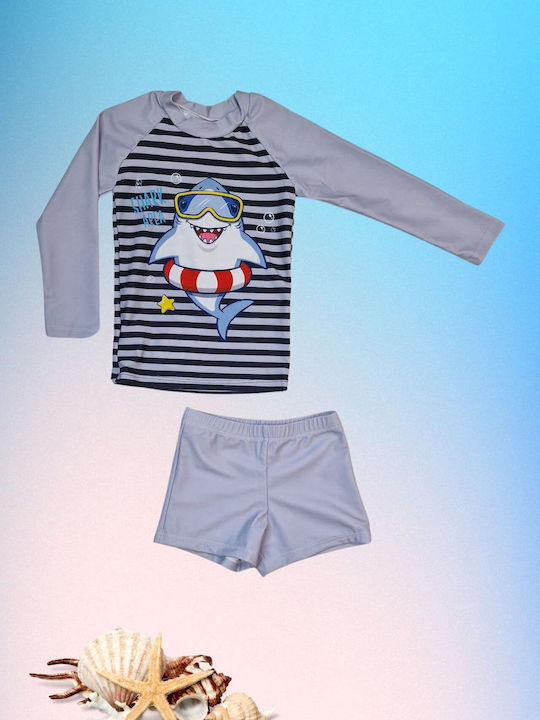 Kinder Badeanzug Set Shirt Boxer D5281 Grau