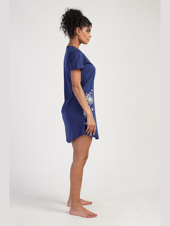 Vienetta Secret Summer Cotton Women's Nightdress Navy Blue