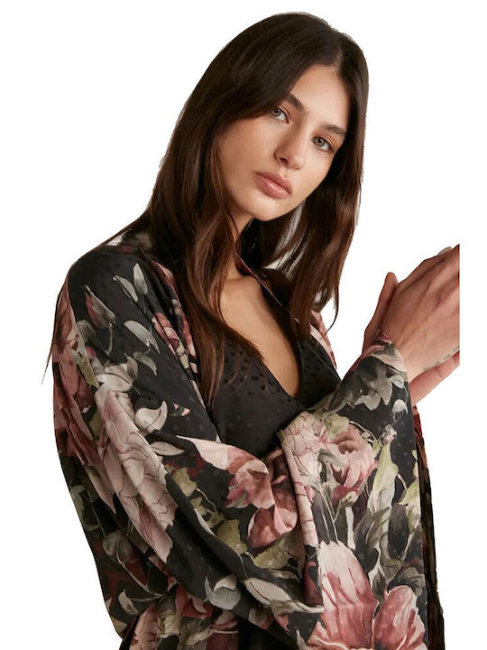 Penye Mood Sommer Damen Robe mit Nachthemd Schwarz