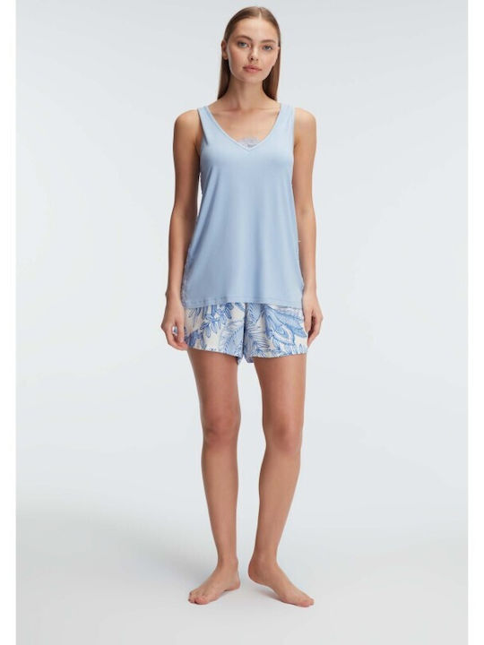 Women's Wide Strap Short Pants Pyjamas Anil 9886 SKY BLUE As shown in the picture