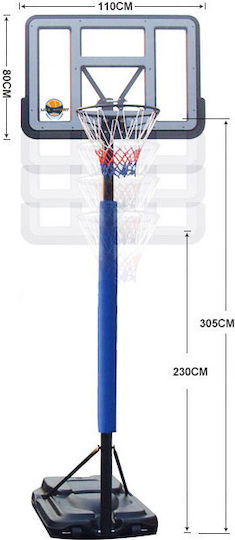 Life Sport S021Α Adjustable Baskelball Hoop with Stand with Transport Wheels 230-305cm