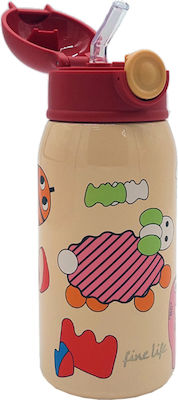 Finelife Kids Water Bottle Thermos Stainless Steel with Straw Red 550ml