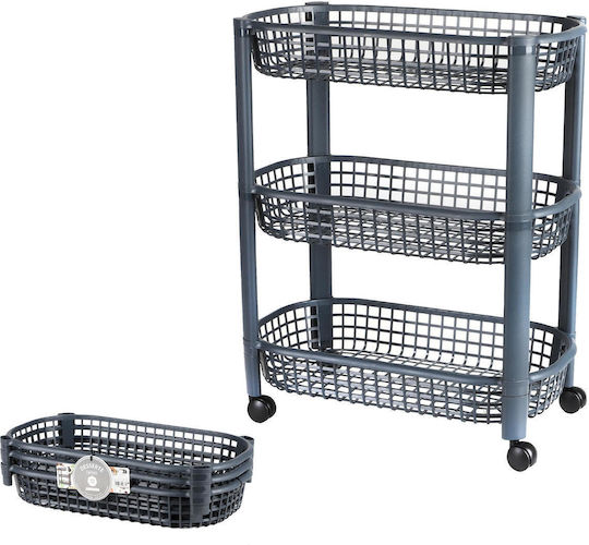 Troleu De Bucătărie Din Plastic Cu 3 Locuri Albastru 46.5x26x59cm