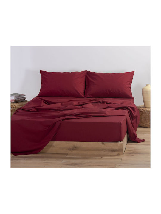 Nef-Nef Homeware Sheet Semi Double with Elastic 120x200+30cm. Basic 016797 970 Bordo