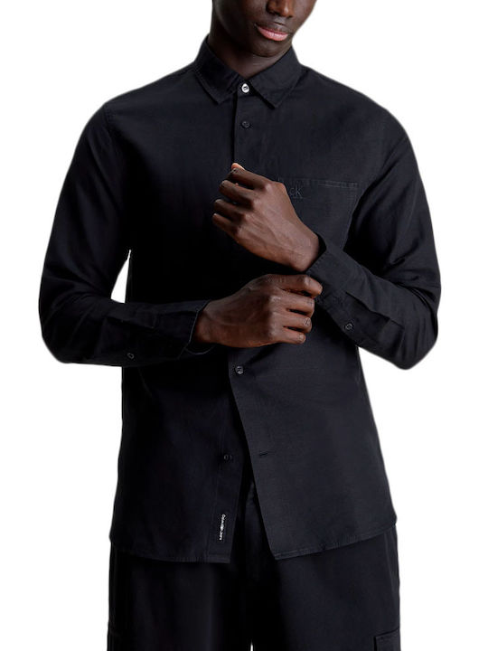 Calvin Klein Men's Shirt Linen Black