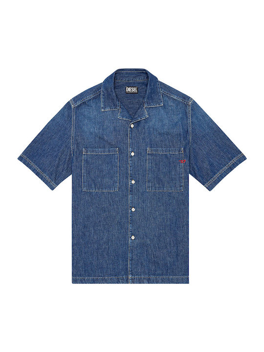Short-sleeved Denim Shirt Blue