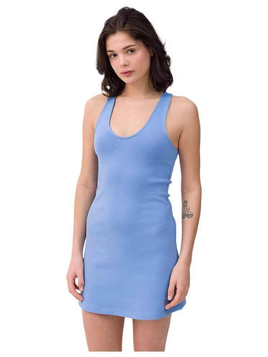 Sommer Mini Sportliches Ärmelloses Kleid Hellblau