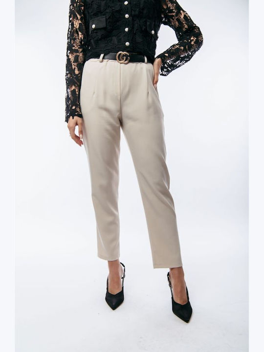 BelleFille Femei Țesătură Pantaloni largi cu Elastic Beige