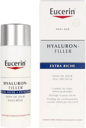Eucerin Hyaluron-Filler Extra Rich Cremă de Față de Zi cu SPF15 pentru Hidratare și Anti-îmbătrânire cu Acid Hialuronic și Colagen 50ml