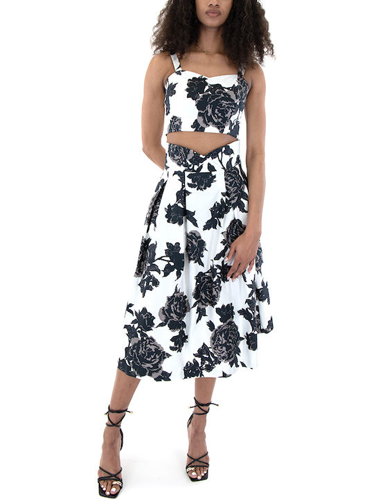 Women's Blouse Corset with Straps Floral White- Black- Beige