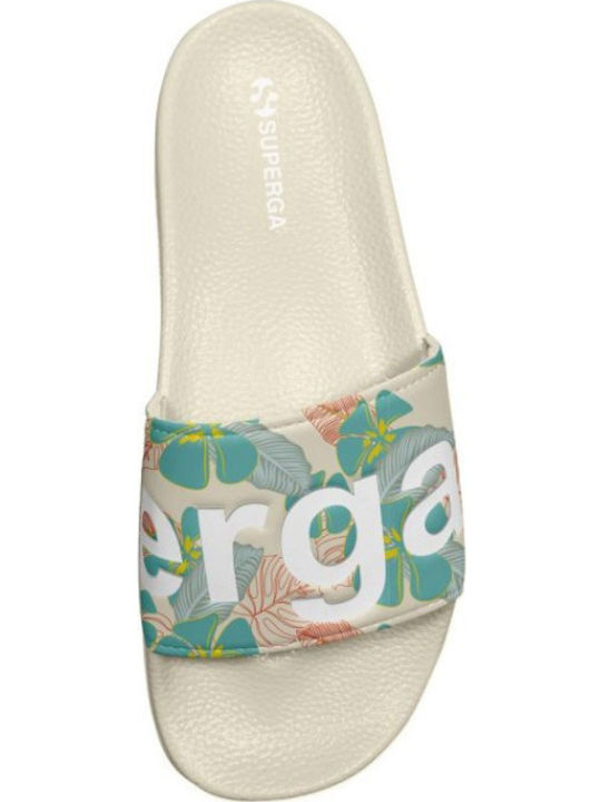 Hibiscus Print Women's Slides Beige