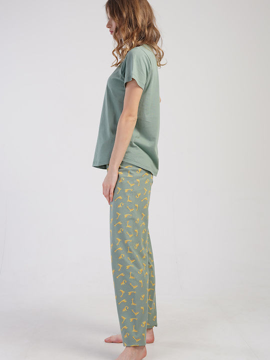 Vienetta Secret Sommer Baumwolle Damen Pyjama-Hose Khaki 311027