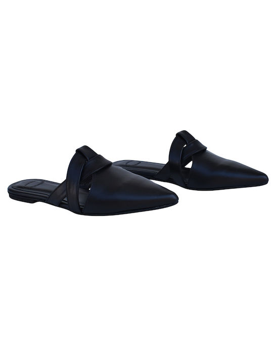 Philio Heel Leather Mules Black