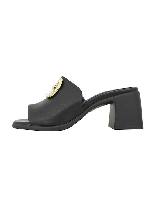 Gianna Kazakou Leder Mules mit Absatz in Schwarz Farbe