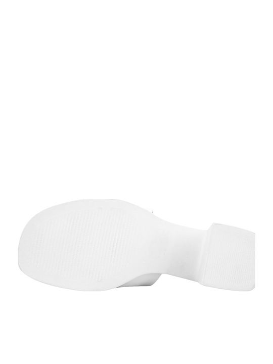 Merrion Leder Mules mit Chunky Absatz in Weiß Farbe