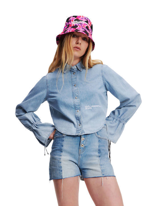 Karl Lagerfeld Women's Denim Long Sleeve Shirt Blue