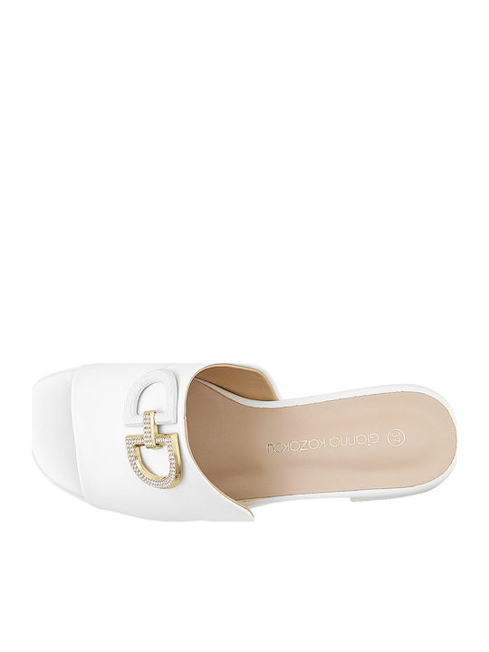 Merrion Leder Mules mit Chunky Absatz in Weiß Farbe