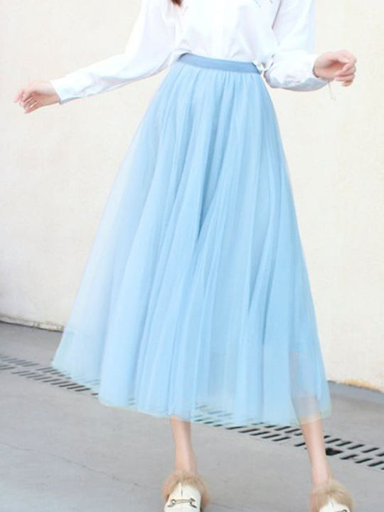 Hoch tailliert Maxi Rock mit Tüll Hellblau