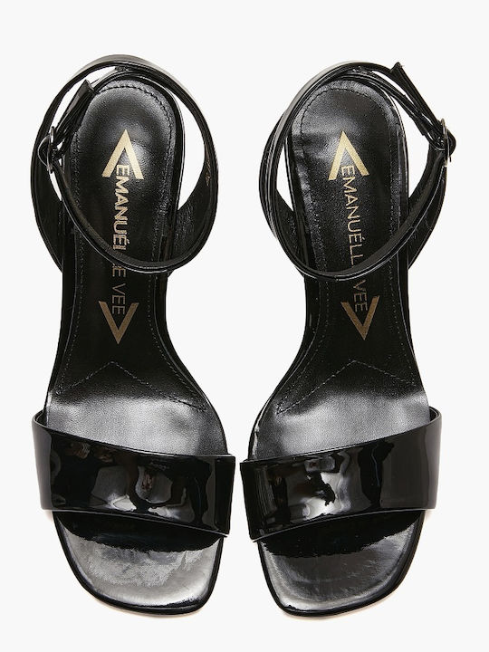 Emanuelle Vee Keilabsatz Riemchensandalen Lack Schwarz
