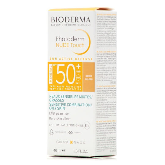 Bioderma Photoderm Nude Touch Mineral SPF50+ Doree Face Sunscreen with Colour for Combination to Oily Skin - Golden Shade