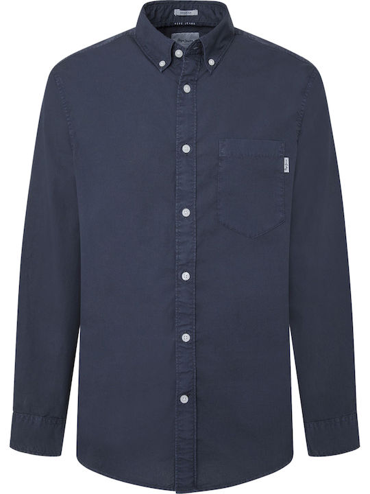 Long-sleeved Denim Shirt Navy Blue