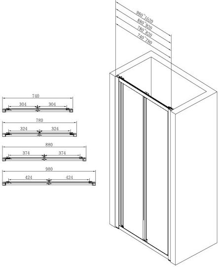 Sparke Shower Screen for Shower with Foldable Door 76x190cm Clean Glass