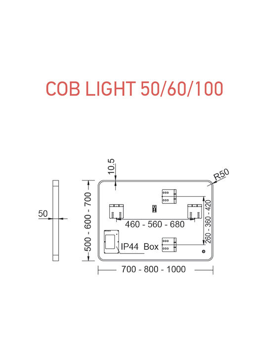 Luminor Oglindă de Baie Lumini LED 60x80cm Negru
