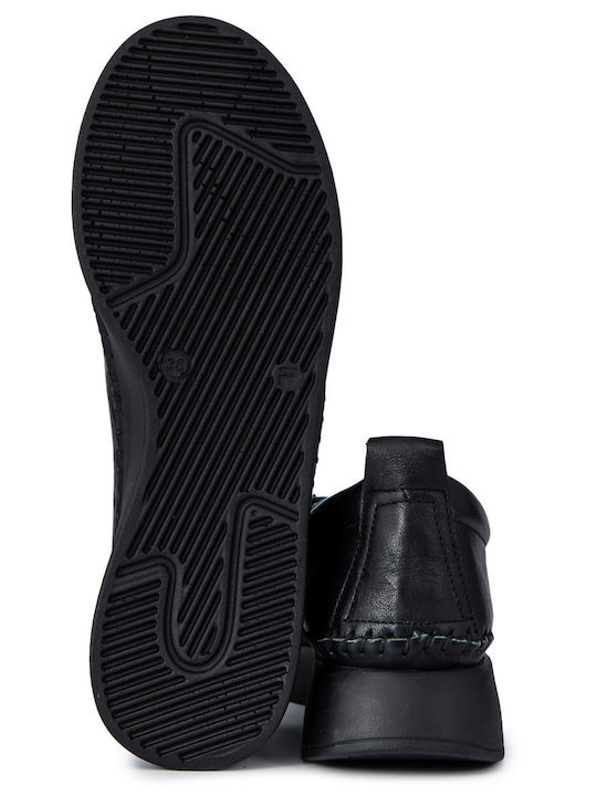 Leather Women's Flat Sandals in Black Color