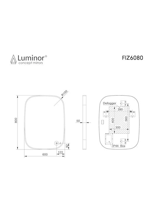 Luminor Oglindă de Baie Lumini LED 60x80cm Argintiu