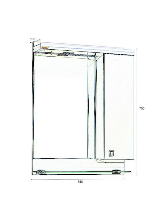 M-Mebel Badezimmerspiegel LED aus Kunststoff mit Schrank mit Länge 55cm