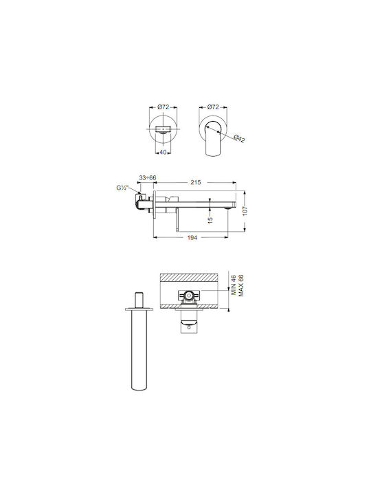 Armando Vicario Glam Built-in Mixer & Spout Set for for Bathroom Sink Black