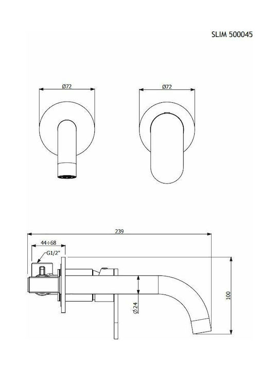 Armando Vicario Slim Set de mixere și guriță Încorporat pentru Lavabo Argint