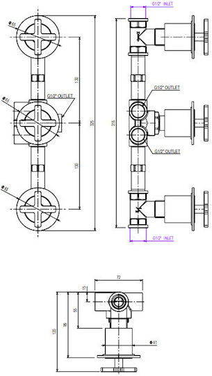 La Torre Elle Set Mixer & Deviation Îngropată pentru Duș 3 ieșiri