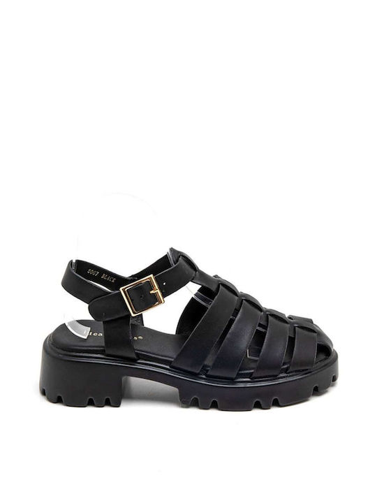 Keep Fred Synthetic Leather Women's Sandals with Ankle Strap Black