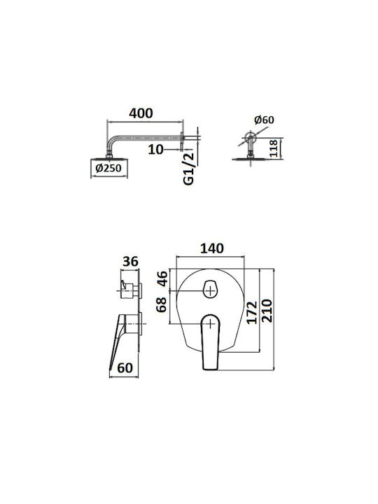 Imex Built-in Mixer, Hand Shower & Shower Head Set for Shower 2 Exits Gold