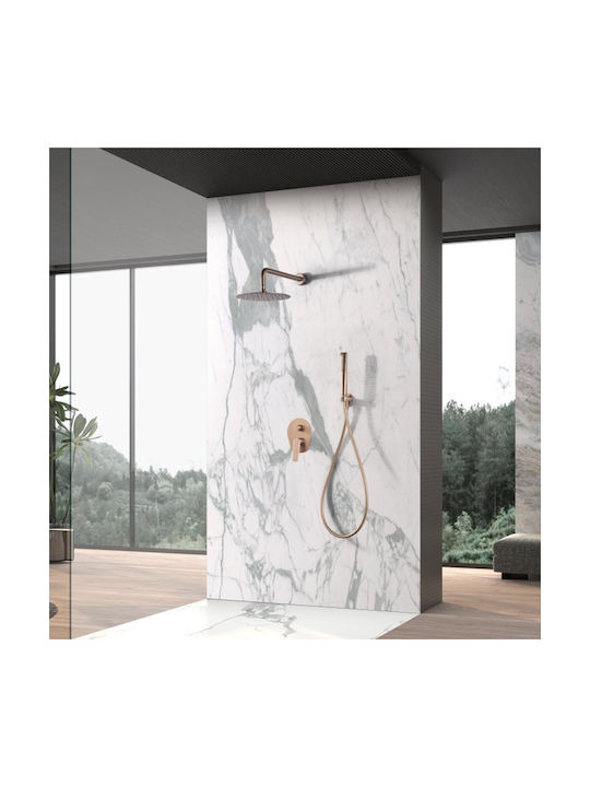 Imex Built-in Mixer, Hand Shower & Shower Head Set for Shower 2 Exits Gold