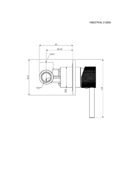 Armando Vicario Industrial Built-in Mixer & Diverter Set for Shower 3 Exits Silver