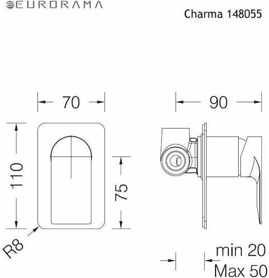 Eurorama Charma Σετ Μίκτης & Εκτροπέας Εντοιχισμού για Ντουζιέρα 3 Εξόδων Ασημί