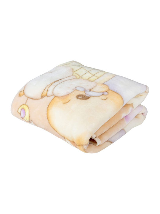 Piel SA Κουβέρτα Αγκαλιάς & Λίκνου 6375 Sleepy Bear Βελουτέ Μπεζ 80x110εκ.