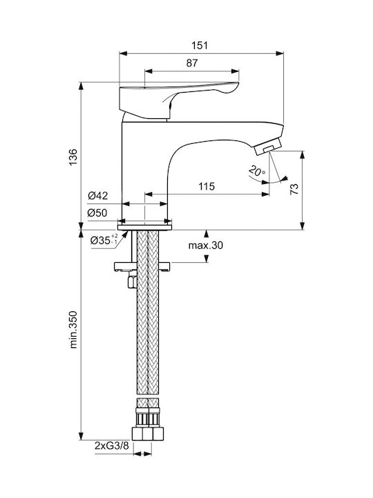 Ideal Standard Alpha Αναμεικτική Μπαταρία Νιπτήρα Ασημί