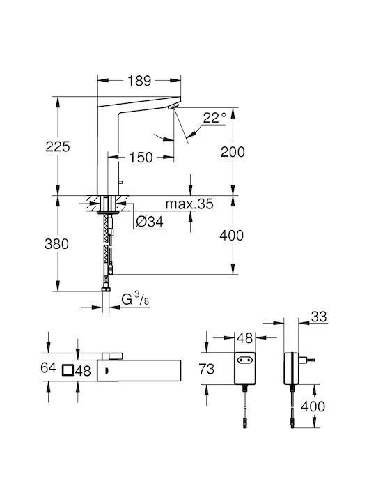 Grohe Eurocube Mixing Sink Faucet with Photocell Sensor Silver