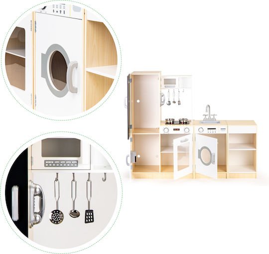 Ecotoys Ξύλινη Κουζίνα XXXL Με Ψυγείο,Πλυντήριο Πιάτων,Led & Μεταλλικά Αξεσουάρ από Ξύλο για 3+ Ετών